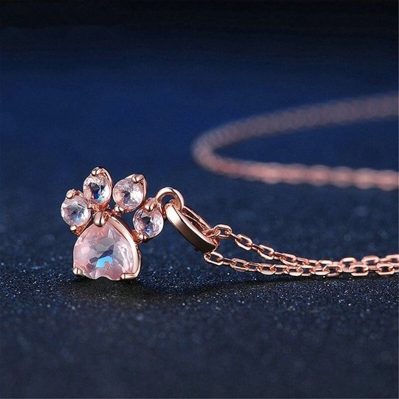Rose Gold Dog Paw Set Necklace Ring Earrings - Picture 3 of 9